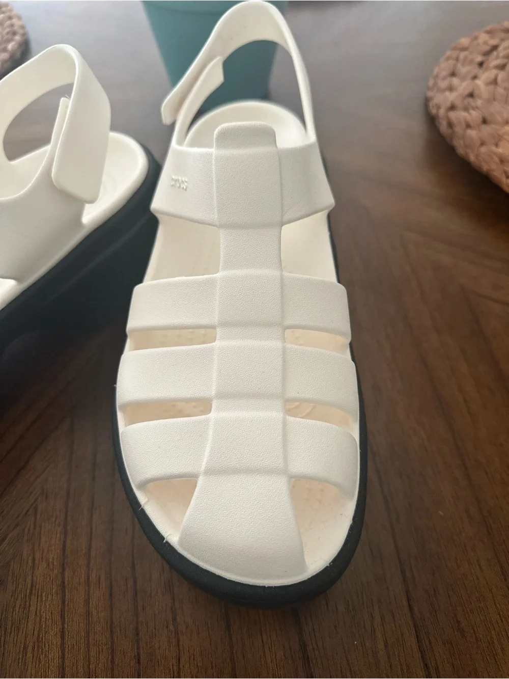 CROCS Cream-White Platform Fisherman Sandals with Black Sole